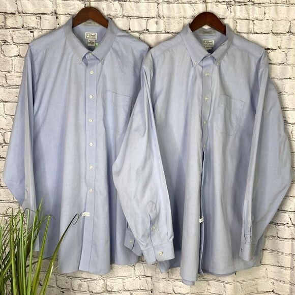 Bundle 2 L.L. Bean Traditional Fit Wrinkle Free Cotton Shirts Blue 18‎ - Picture 1 of 11
